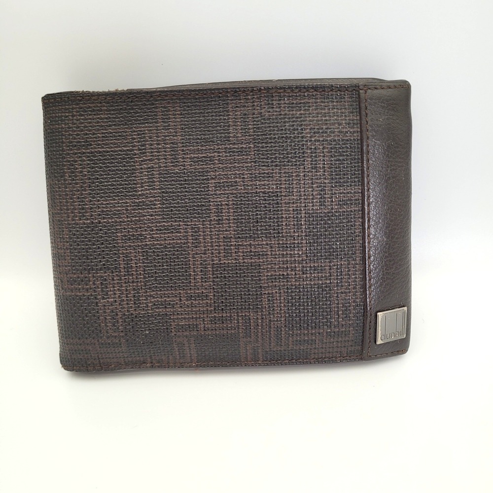 Dunhill Brown Monogram Canvas Leather Bifold Wallet with Coin Pocket Mens